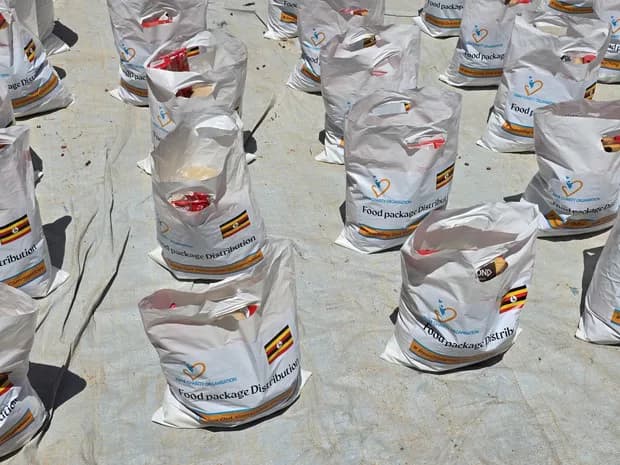 Prepared food packages are arranged together.