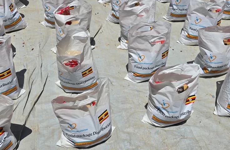 Prepared food packages, ready for handover.